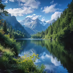 this is a very beautiful view of a lake with mountains in the distance