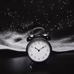 black and white clock in front of starry sky