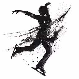 a man is on a snowboard while splatters are coming out of his jacket