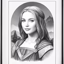 a black and white drawing of the girl in the middle of a portrait