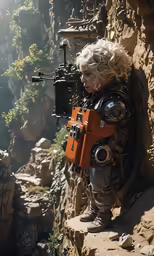 a camera man on a rock cliff taking a photo of something