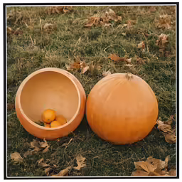 a couple of oranges sitting in a wooden bowl