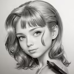 a drawing of a young girl with wavy hair