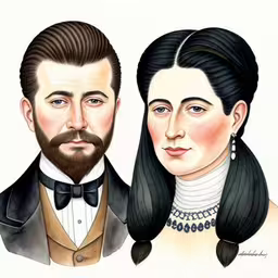 a watercolor of two people with some hair,an image of a couple with beards