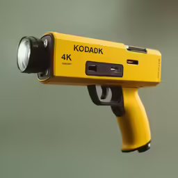 a closeup photo of a yellow camera