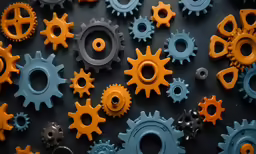 various colors of plastic gears laid on a table