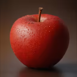 an apple with a small group of drops on it