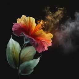 the orange and yellow flower is on a green stem