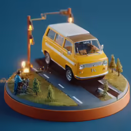 there is a miniature car on the miniature road