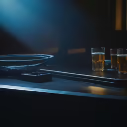 a set of glasses are sitting on the table