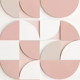 the pink circles on the left are shown in an art form, with a geometric design