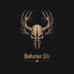 a black and gold skull and two antlers on it