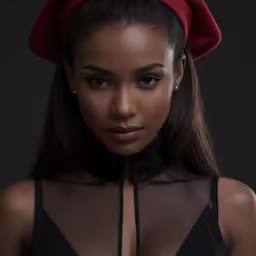 a woman in a dress and red hat