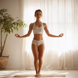 young beautiful woman wearing white underwear and posing in front of a window