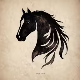 a black horse head in watercolor paint
