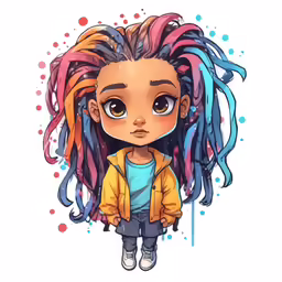 a colorful girl with blue and purple dread locks