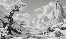 a snowy mountain side with trees and mountain ranges