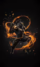 a man with fire holding the handle to a sword