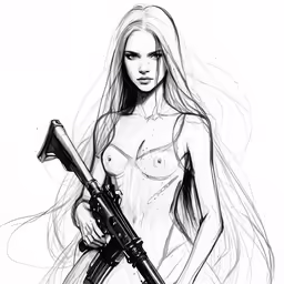 a drawing of a woman holding a gun