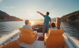 a father and his two sons boating in the lake