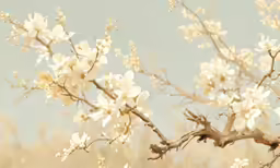 tree branches with white flowers against a blue sky