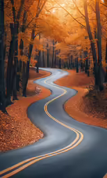 an orange pathway is winding in the forest