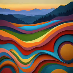 an abstract painting of wavy hills and valleys,a painting that is in the shape of waves