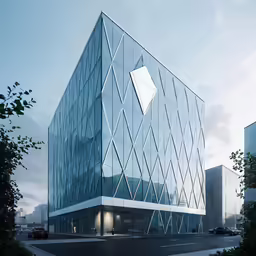 a large office building with an irregular pattern