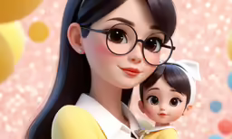 a 3d image of an asian woman holding a doll