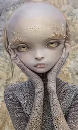 a painting with a strange look and eyes