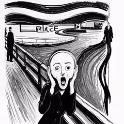 an image of the screamy girl in front of a painting
