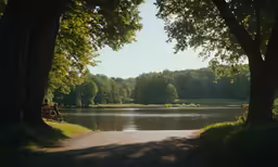 a man sitting on a bench watching a lake