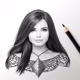 a pencil drawing of a girl with long hair