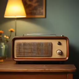 an old fashioned radio is on a wood table