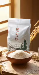 a bowl of rice and grains on a table