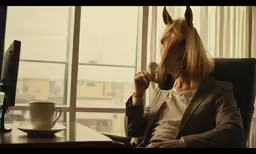 a horse is on a computer monitor and looking out the window