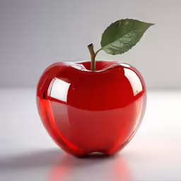 a red apple that has a leaf on top