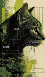 the cat is on a multicolored design