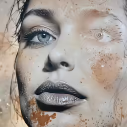 woman with splatches of hair and nails on her face