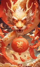 a painting of an asian cat in the sky