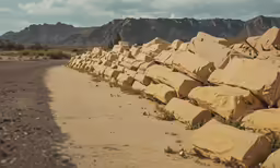 a big pile of rocks by the side of the road