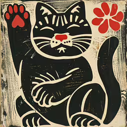 a black cat with a flower on it,a cat with a flower on its paws