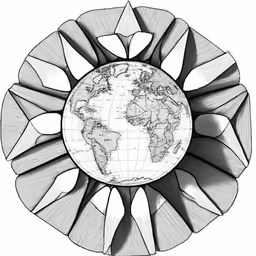 a pencil drawing of a globe in the center of the circle