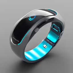a blue and black ring with buttons