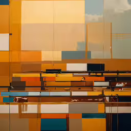 colorful abstract art with different colors and shapes,an abstract painting featuring several colorful blocks and lines