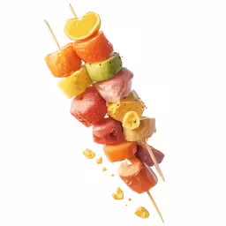 a close up view of a bunch of food on a stick