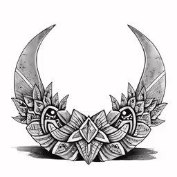 the image shows two stylized masks with arrows, both of which have horns and a crescent shaped