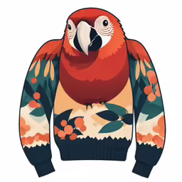 an orange bird is wearing a sweater
