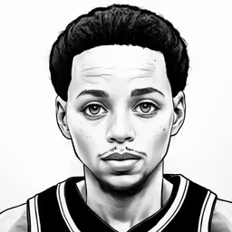 an art print of a basketball player with the face drawn to it