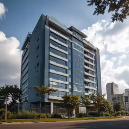 a modern looking office building in the middle of a city